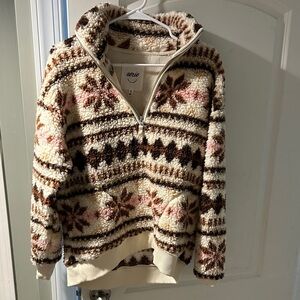 Aerie Cream and Brown Floral pullover Sherpa .